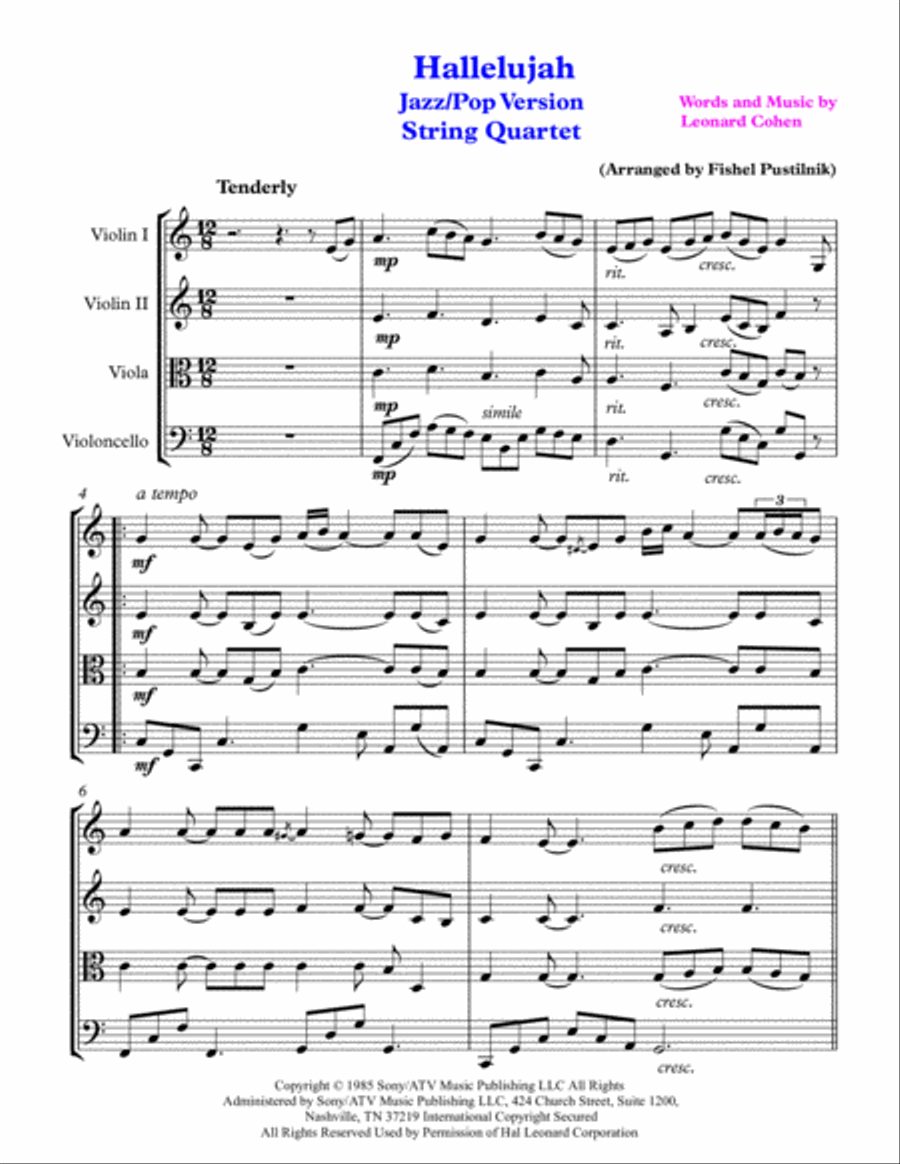 Hallelujah String Quartet scores gallery preview page 2