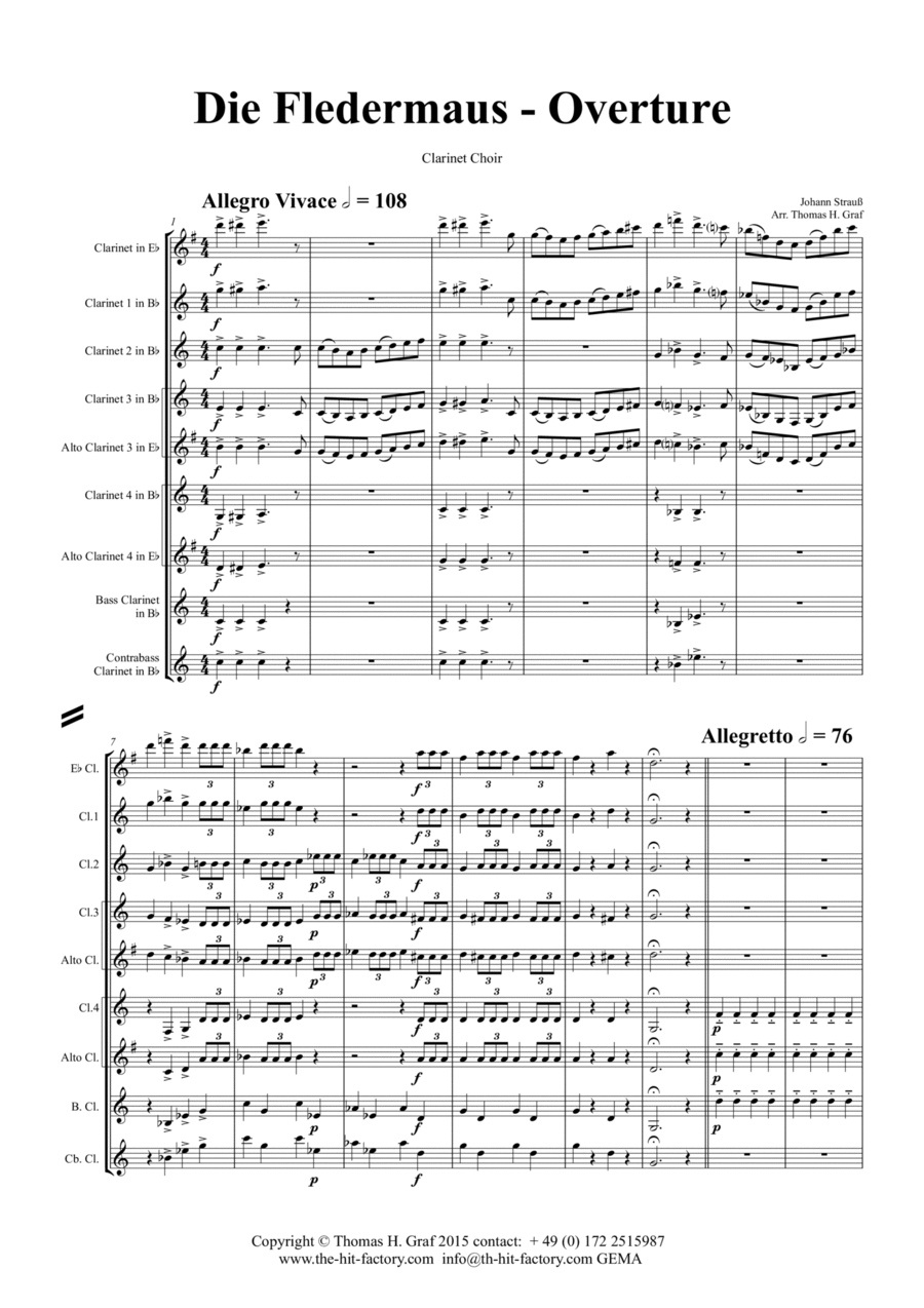 Die Fledermaus (Bb) - Johann Strauss - Overture - Clarinet Choir Letter Clarinet Choir scores gallery preview page 1