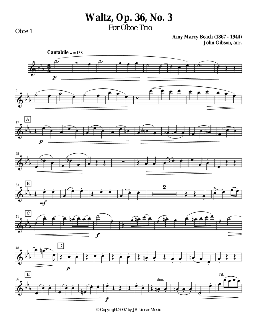 Waltz by Amy Beach set for 2 oboes and English Horn Trio Woodwind Trio scores gallery preview page 6
