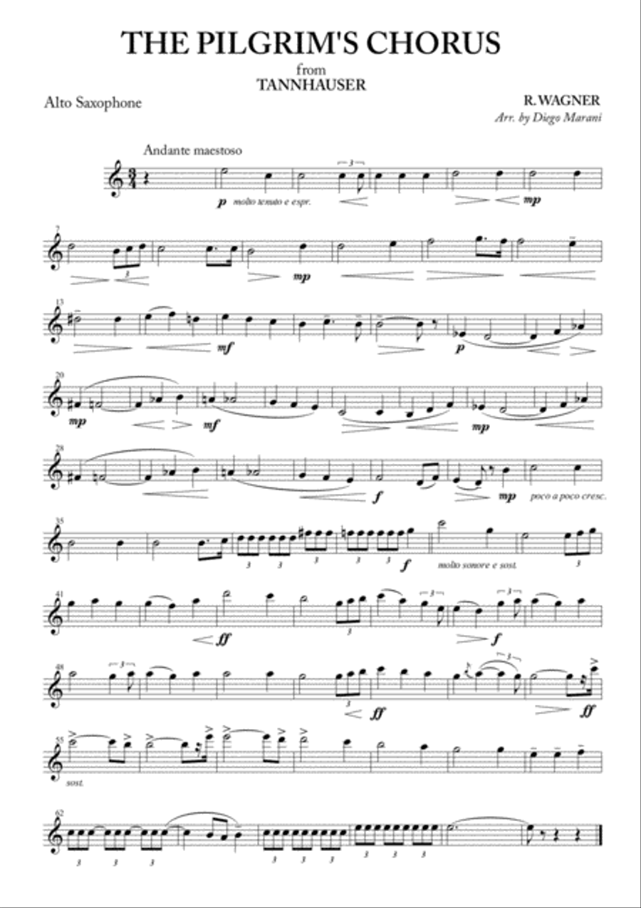The Pilgrim's Chorus for Saxophone Quartet Saxophone Quartet scores gallery preview page 1