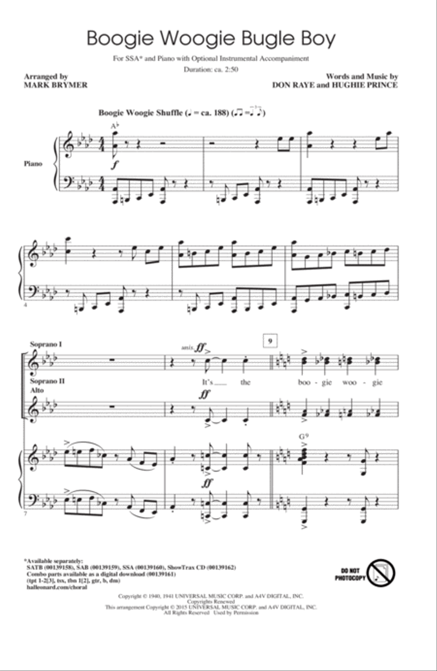 Boogie Woogie Bugle Boy (arr. Mark Brymer) SSA scores gallery preview page 1