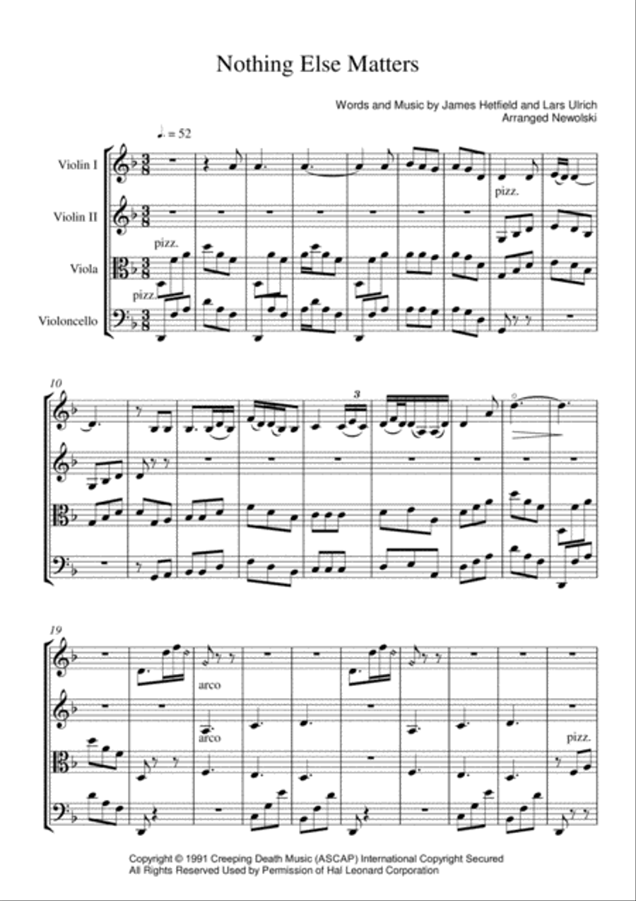 Nothing Else Matters String Quartet scores gallery preview page 1