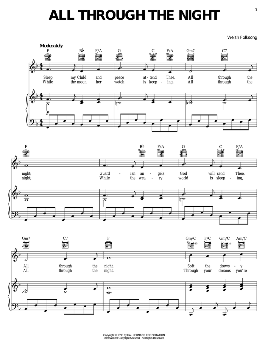 All Through The Night Piano, Vocal, Guitar scores gallery preview page 1
