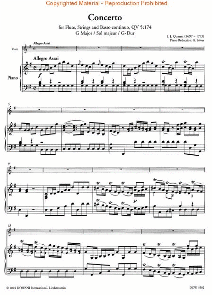 Quantz - Concerto for Flute, Strings and Basso Continuo Qv 5: 174 in G Major Flute Solo scores gallery preview page 2