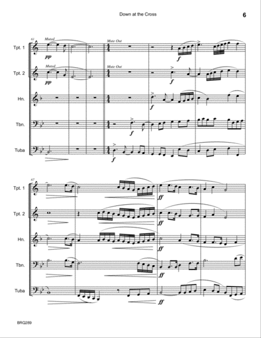 DOWN AT THE CROSS - BRASS QUINTET (unaccompanied) Brass Quintet scores gallery preview page 6