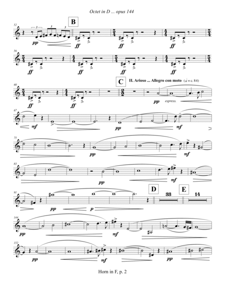 Octet in D, opus 144 (2012) horn part