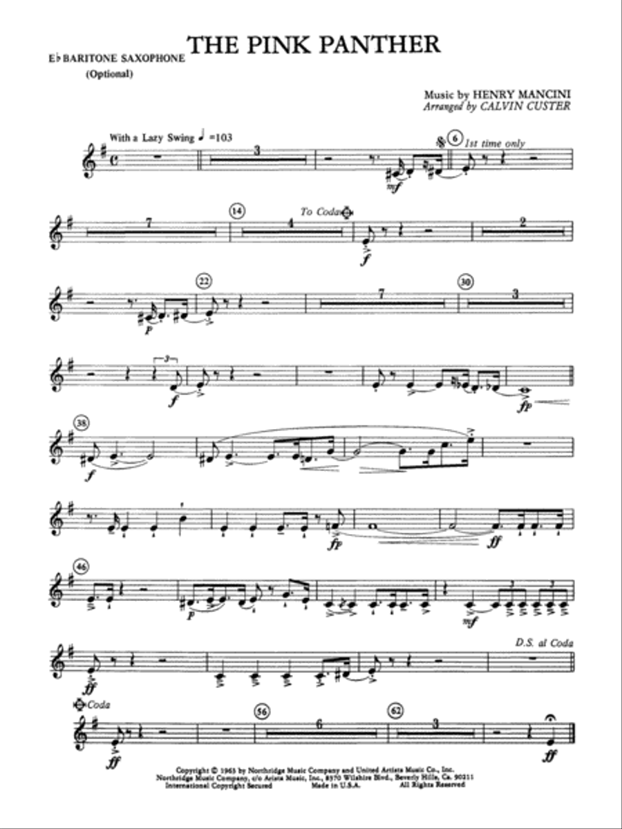 The Pink Panther: E-flat Baritone Saxophone Full Orchestra scores gallery preview page 1