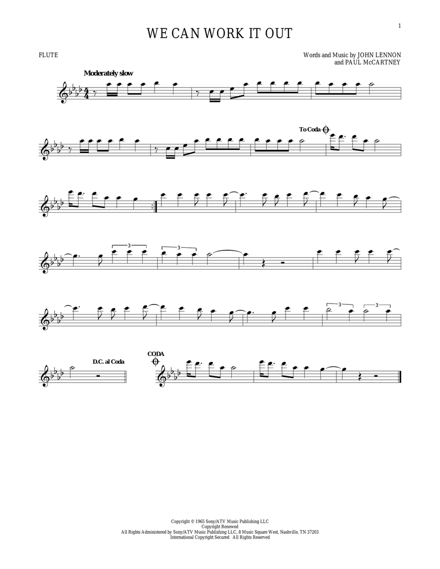 We Can Work It Out Flute Solo scores gallery preview page 1