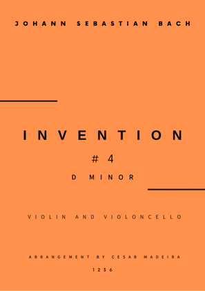 Book cover for Invention No.4 in D Minor - Violin and Cello (Full Score and Parts)