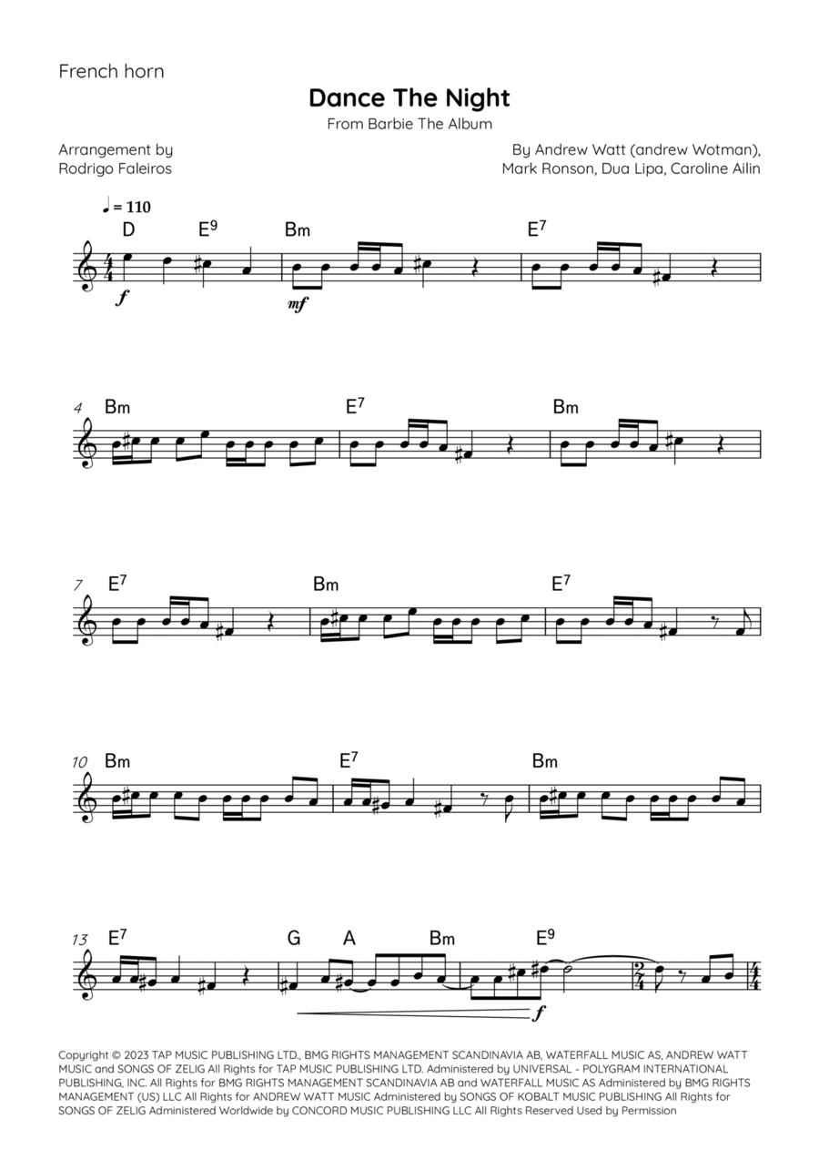 Dance The Night Horn Solo scores gallery preview page 1