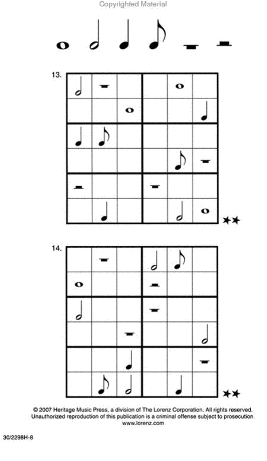 Music Sudoku Six-Square, Set 1