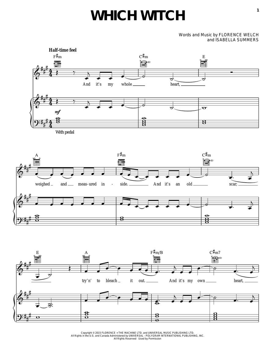Which Witch Piano, Vocal, Guitar scores gallery preview page 1