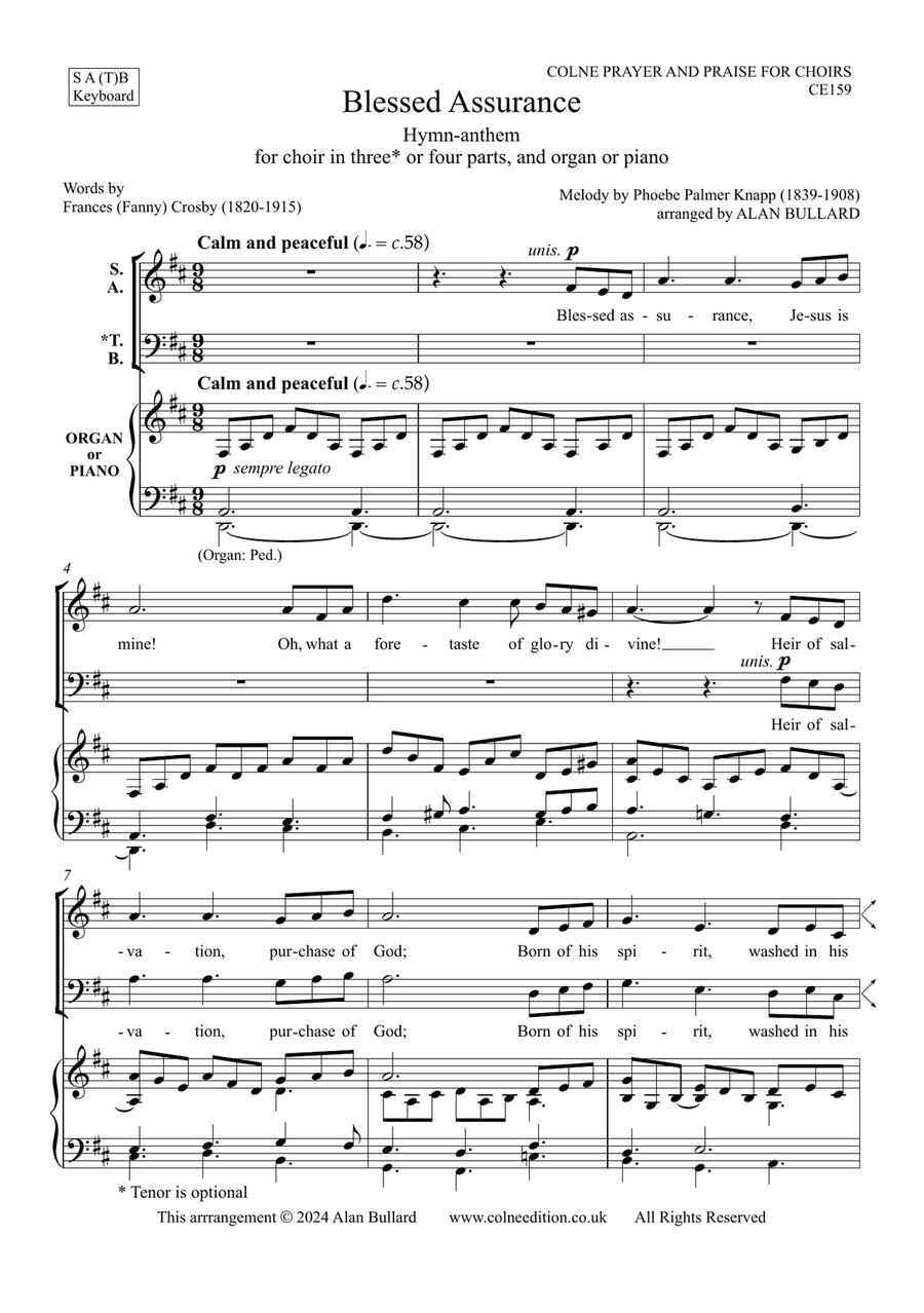 Blessed Assurance (arranged for SATB or SABar choir) 4-Part scores gallery preview page 1