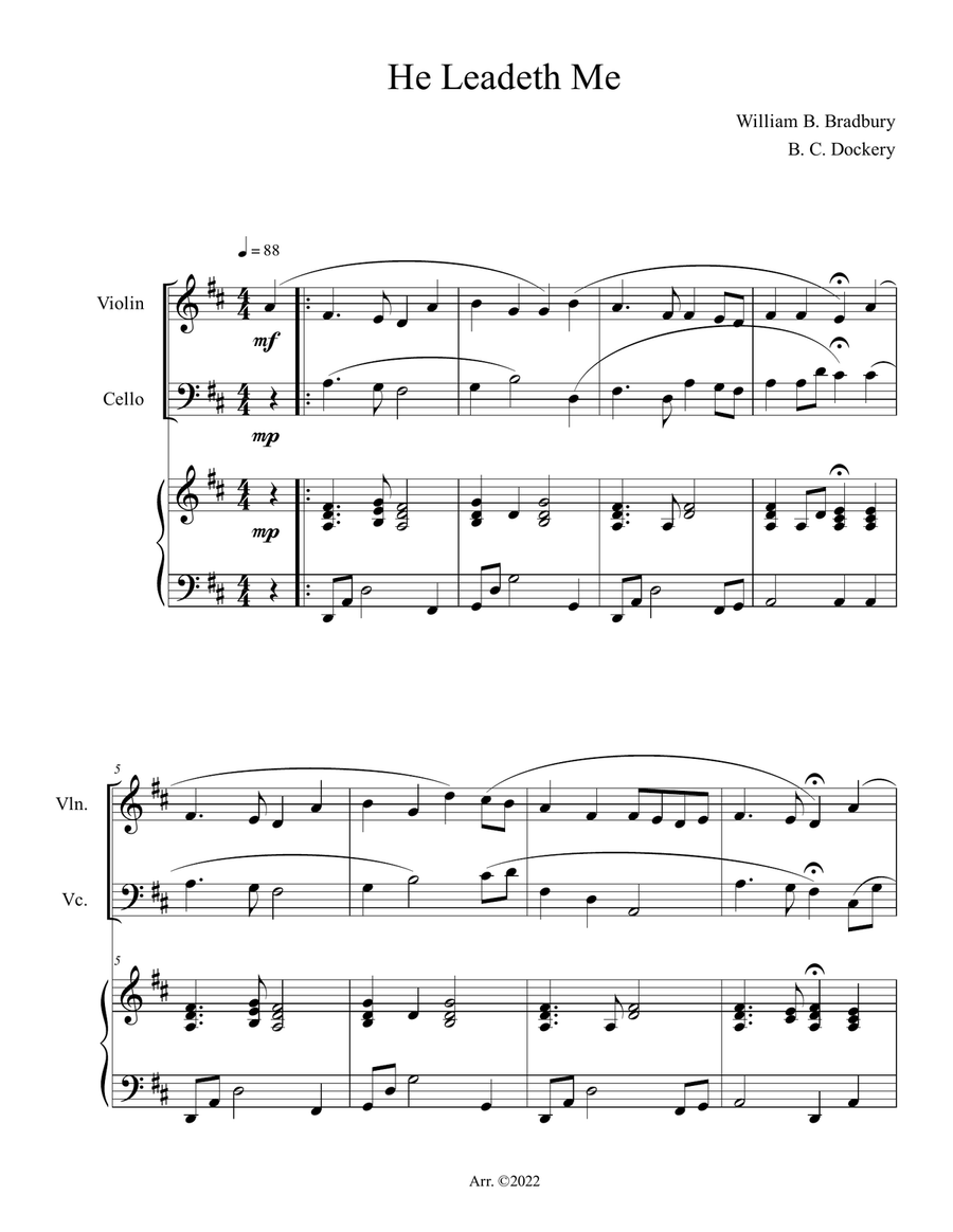 He Leadeth Me (Violin and Cello Duet with Piano Accompaniment) Piano Trio scores gallery preview page 1