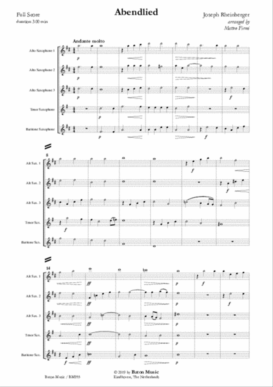 Abendlied Saxophone Quintet scores gallery preview page 2