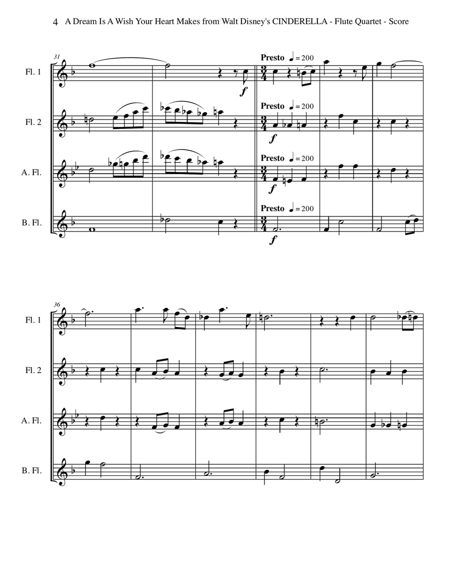 A Dream Is A Wish Your Heart Makes Woodwind Quartet scores gallery preview page 4