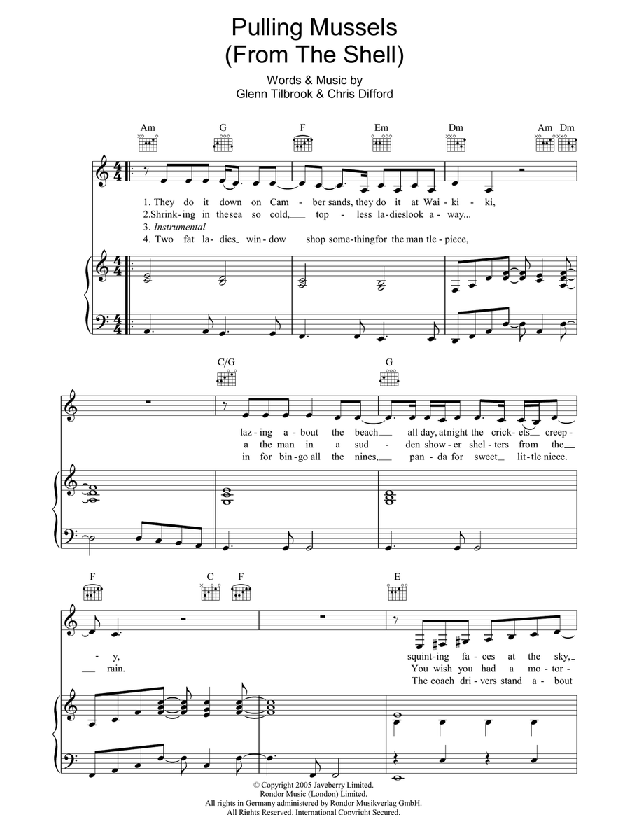 Pulling Mussels Piano, Vocal, Guitar scores gallery preview page 1