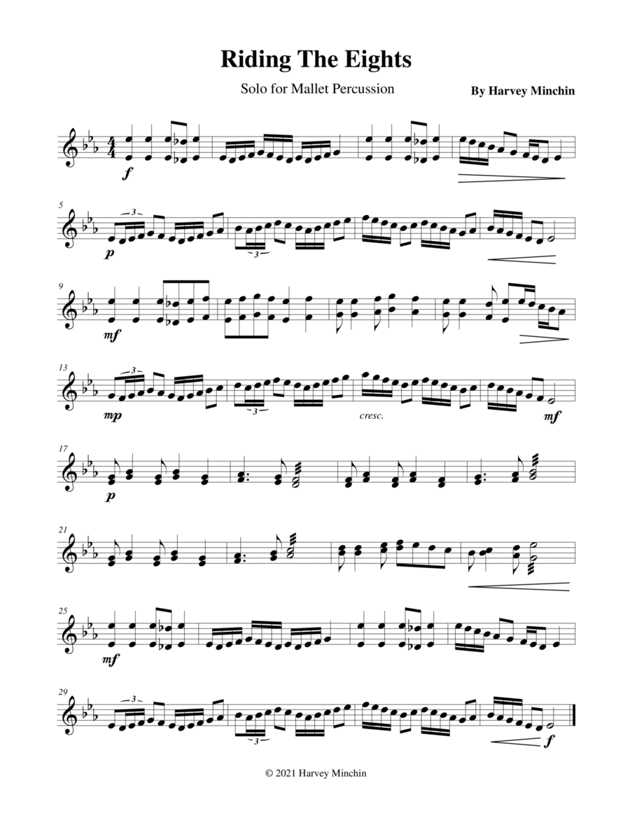 Riding The Eights for Solo Mallet Percussion Percussion Ensemble scores gallery preview page 1