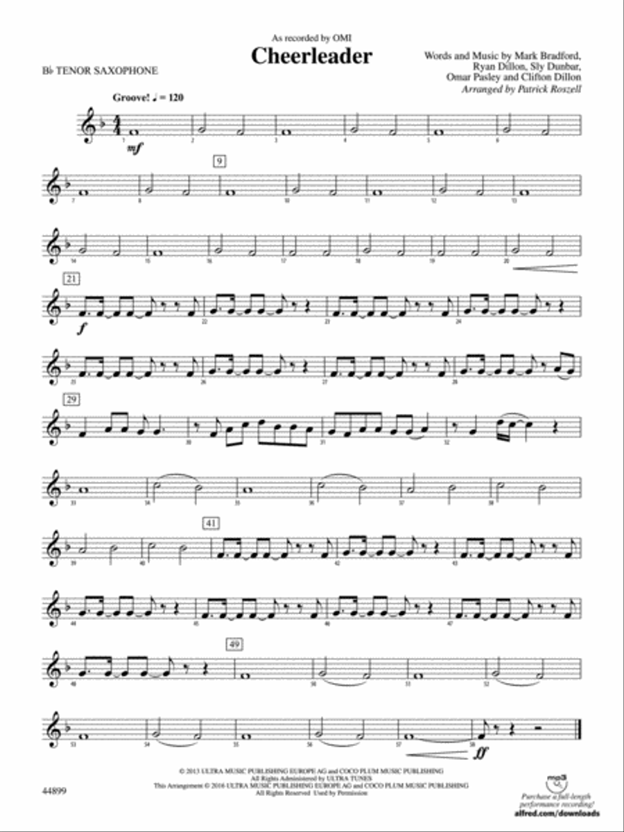 Cheerleader: B-flat Tenor Saxophone Concert Band scores gallery preview page 1