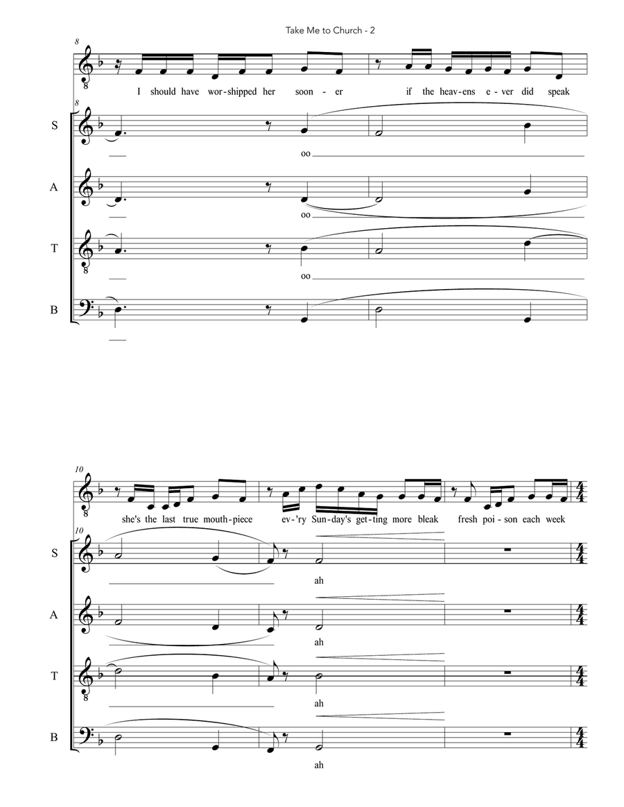 Take Me To Church 4-Part scores gallery preview page 2