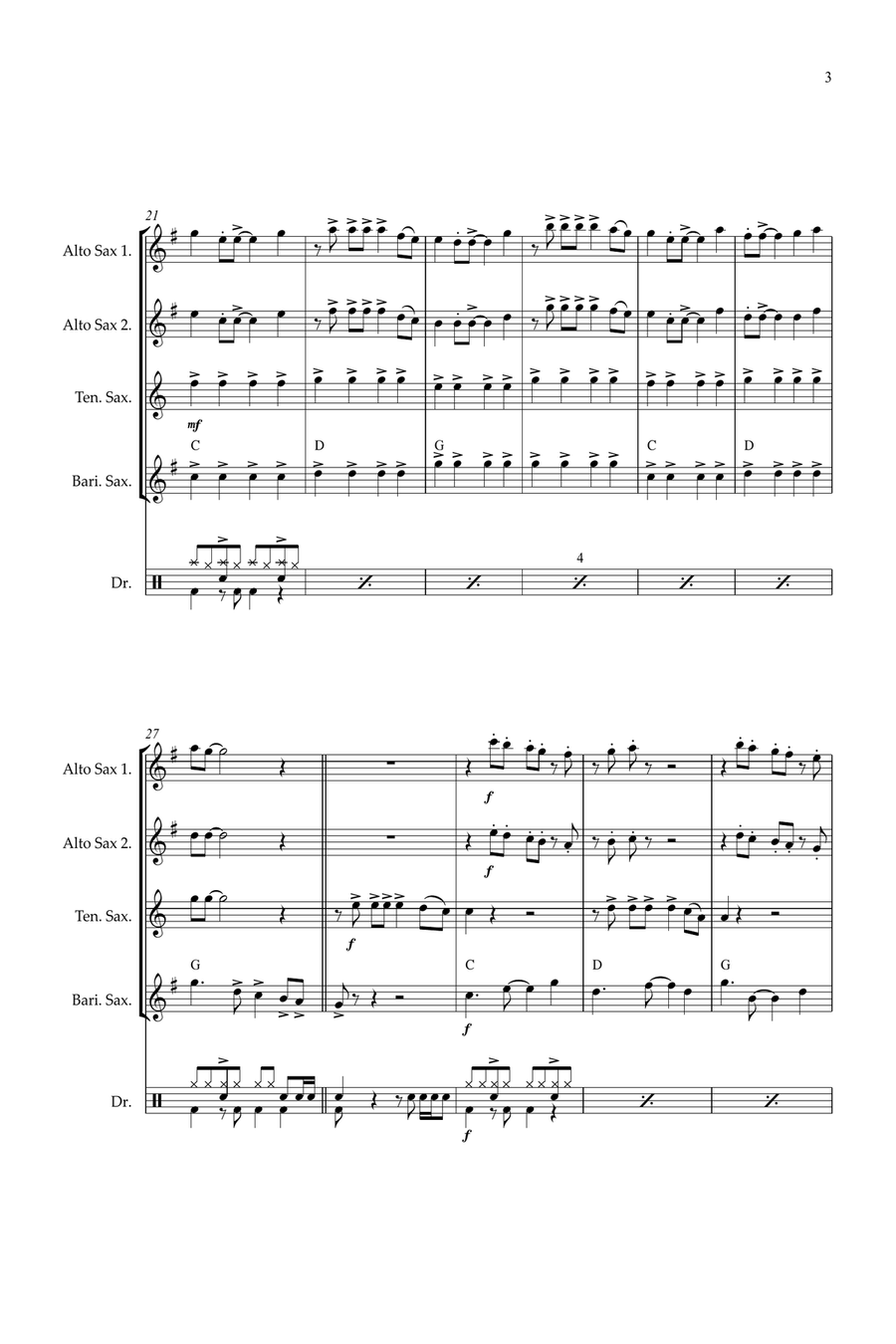 Feliz Navidad Feliz Navidad Saxophone Quartet scores gallery preview page 3