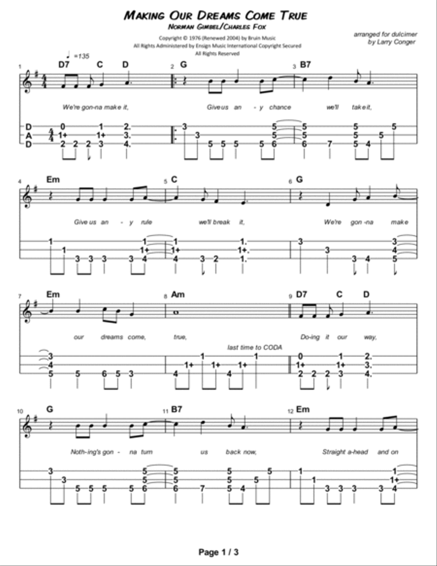 Making Our Dreams Come True Dulcimer scores gallery preview page 2