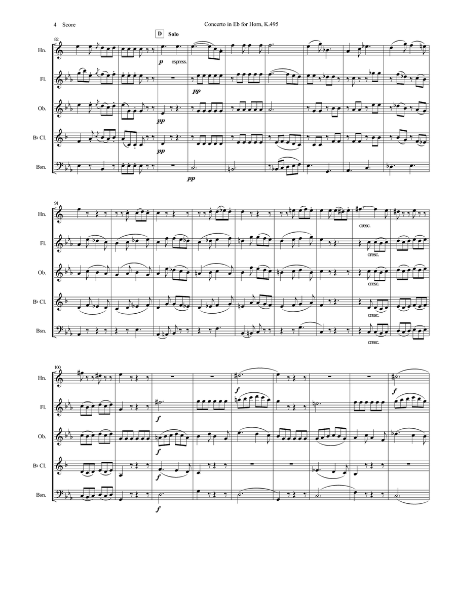 Mozart - Rondo from Concerto in Eb for Horn with wind quintet Woodwind Quintet scores gallery preview page 5