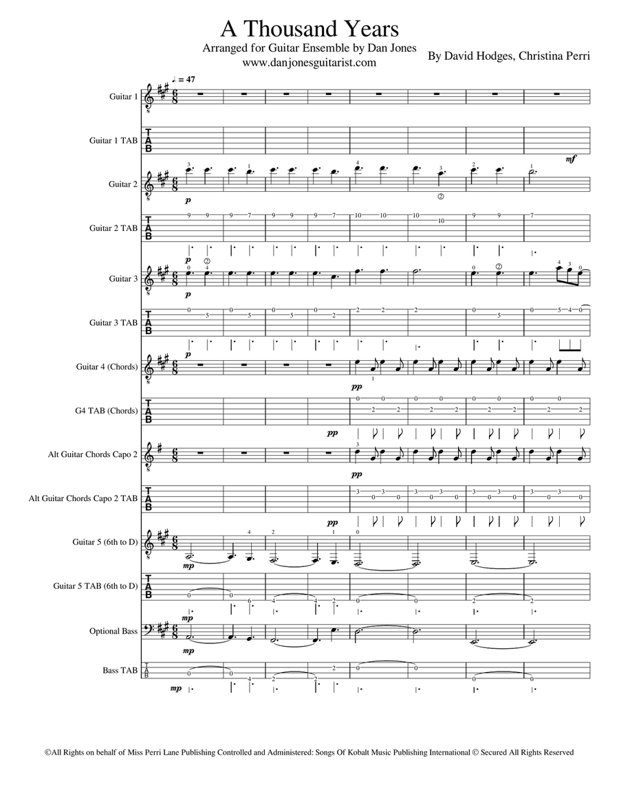 A Thousand Years Guitar Ensemble scores gallery preview page 1