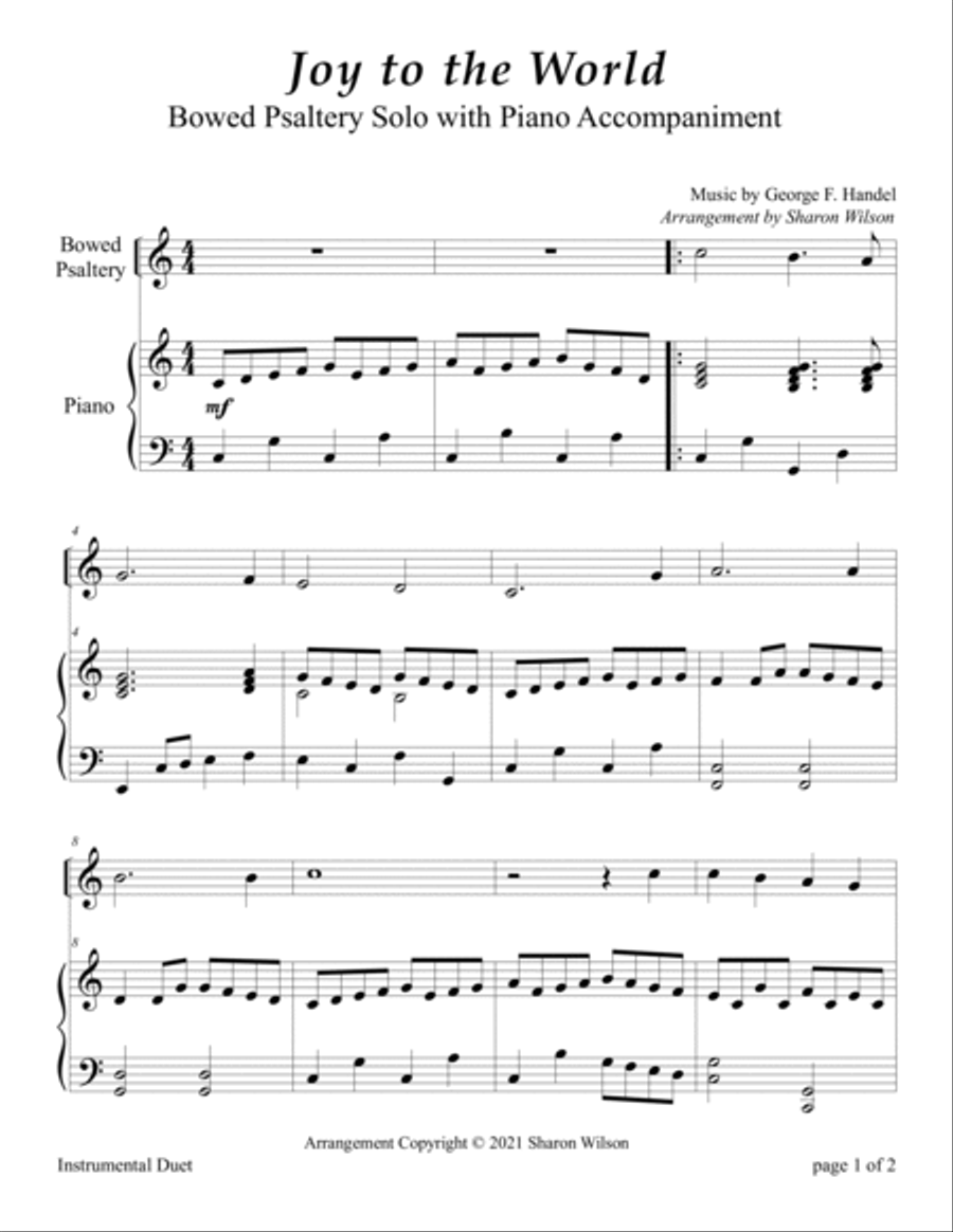 Joy to the World Easy Bowed Psaltery Solo with Piano