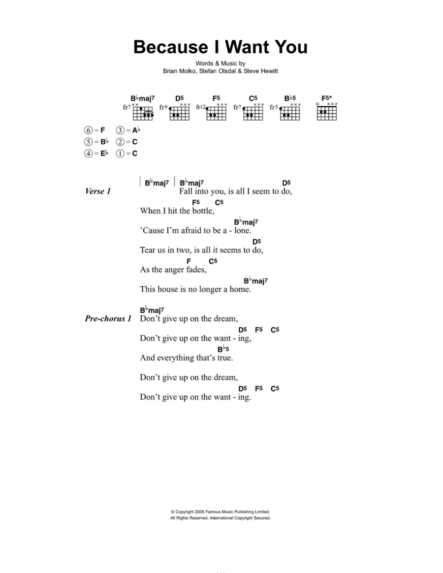 Because I Want You Easy Guitar scores gallery preview page 1