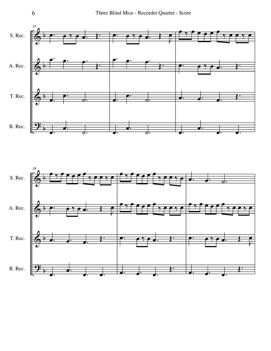 Three Blind Mice for Recorder Quartet Small Ensemble scores gallery preview page 6