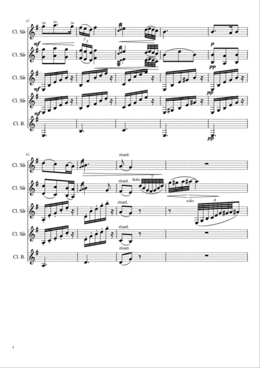 'Song to the Moon' from opera Rusalka. A. Dvorák. Clarinet Quintet Arragement Clarinet Quintet scores gallery preview page 4