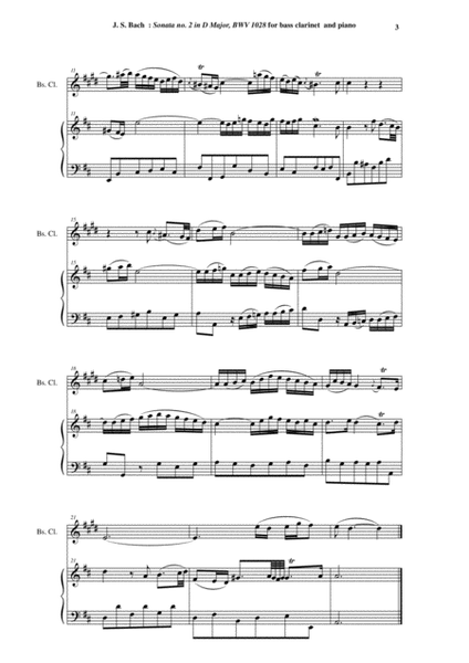 J. S. Bach: "Viola da Gamba" Sonata no. 2 in D major, BWV 1028, arranged for bass clarinet and pian