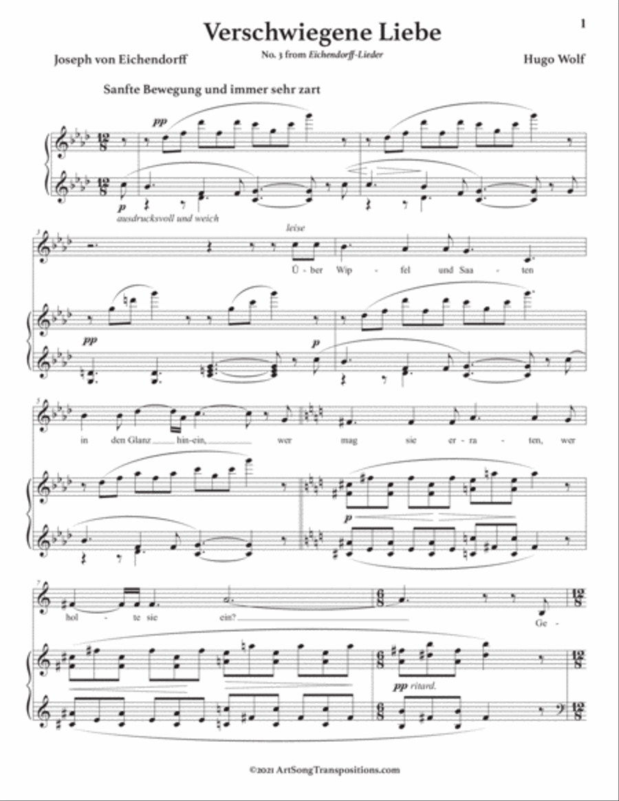 WOLF: Verschwiegene Liebe (transposed to C major) Voice scores gallery preview page 2