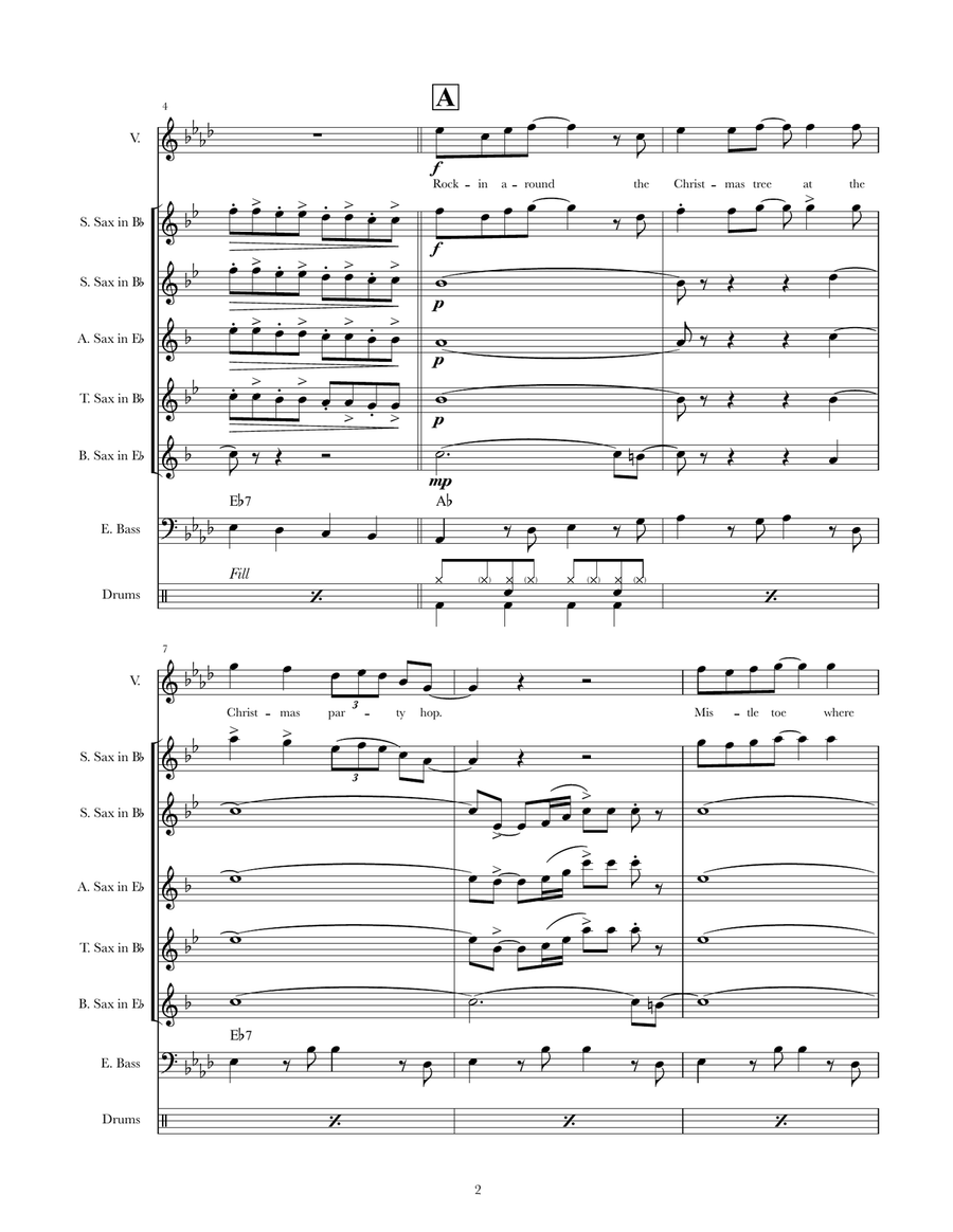 Rockin' Around The Christmas Tree Saxophone Quartet scores gallery preview page 2
