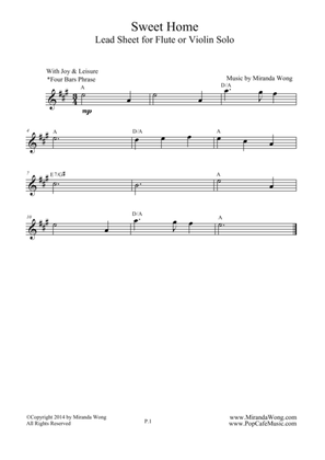 Sweet Home - Easy Violin or Saxophone Solo