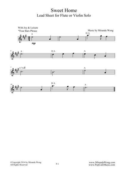 Sweet Home - Easy Violin or Saxophone Solo image number null