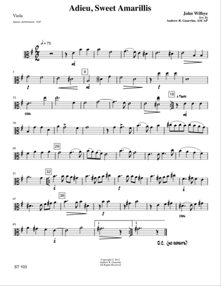 Adieu, Sweet Amarillis String Trio scores gallery preview page 1