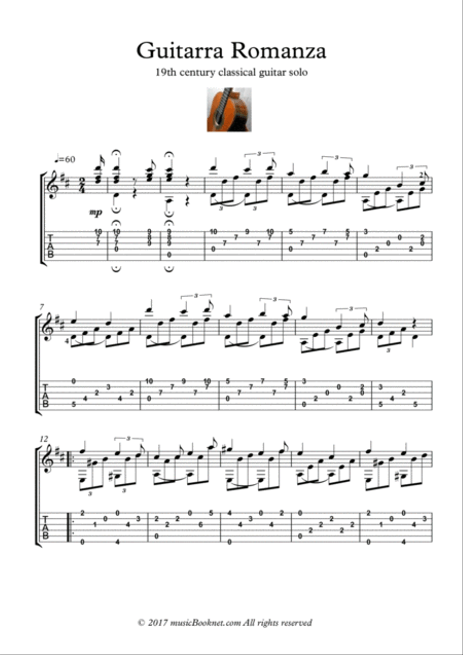 Romance classical guitar sheet music on sale