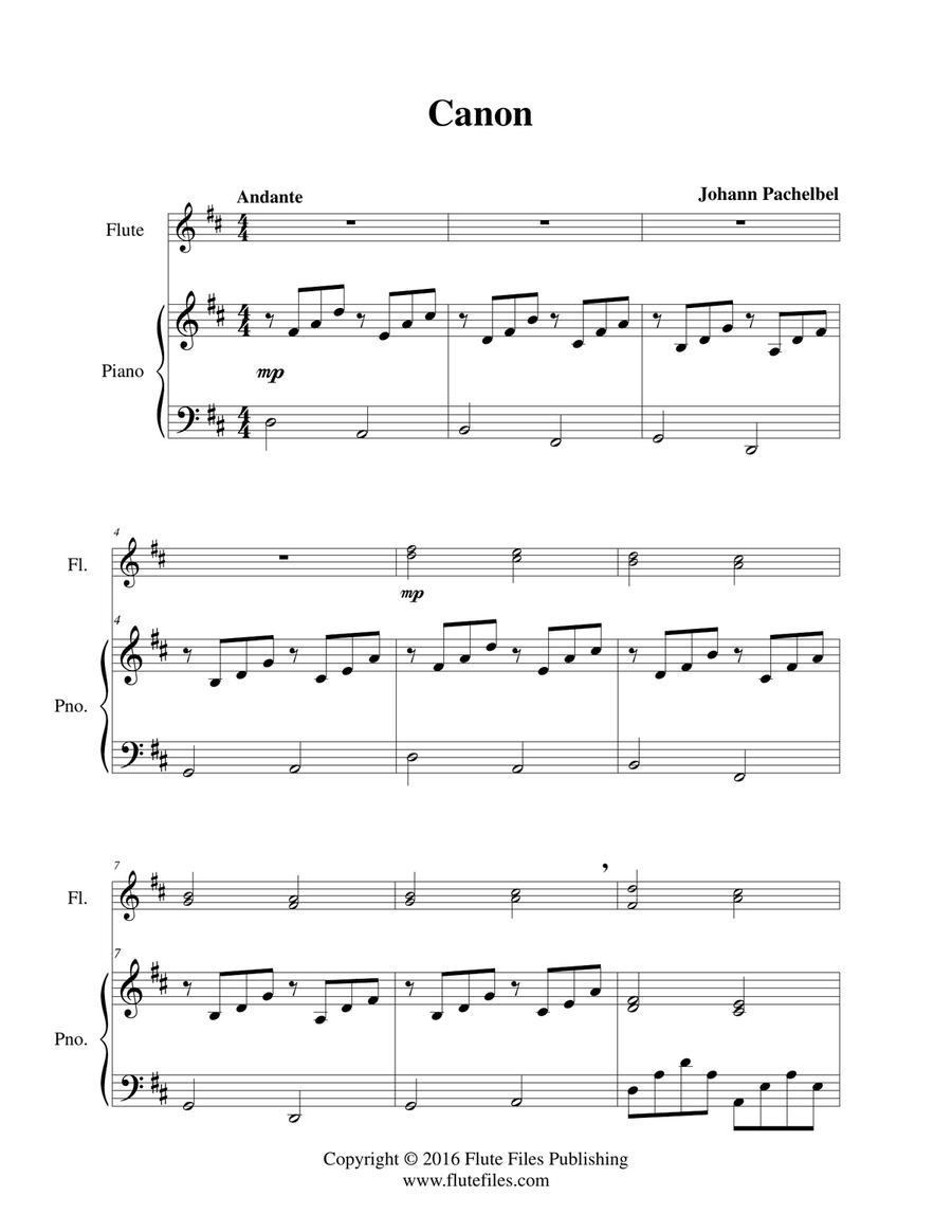 Canon - Flute Duet and Piano Flute Duet scores gallery preview page 3
