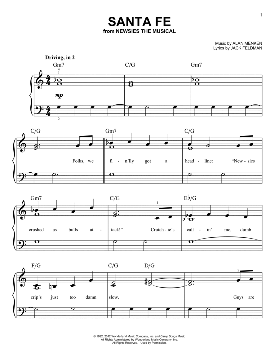 Santa Fe (from Newsies) Easy Piano scores gallery preview page 1