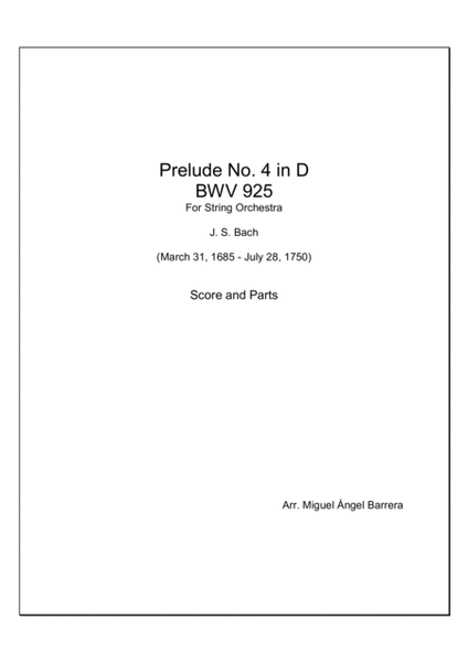 Prelude No. 4 in D, BWV 925 For String Orchestra image number null
