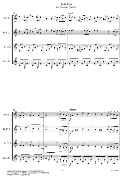 Bella Ciao - Clarinet Quartet (score & parts) image number null