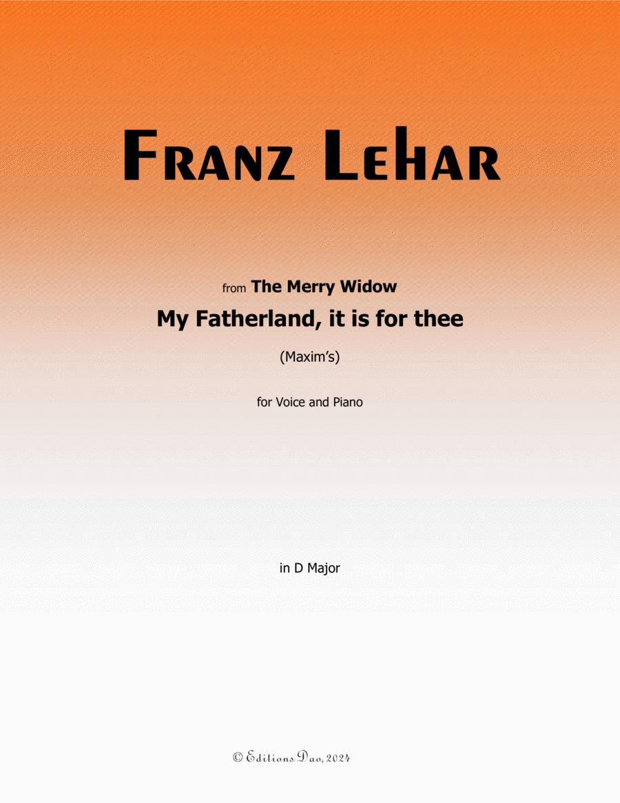 My Fatherland,it is for thee, by Lehár, in D Major Voice scores gallery preview page 1