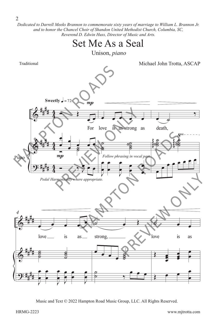 Set Me As a Seal Unison Choir scores gallery preview page 3