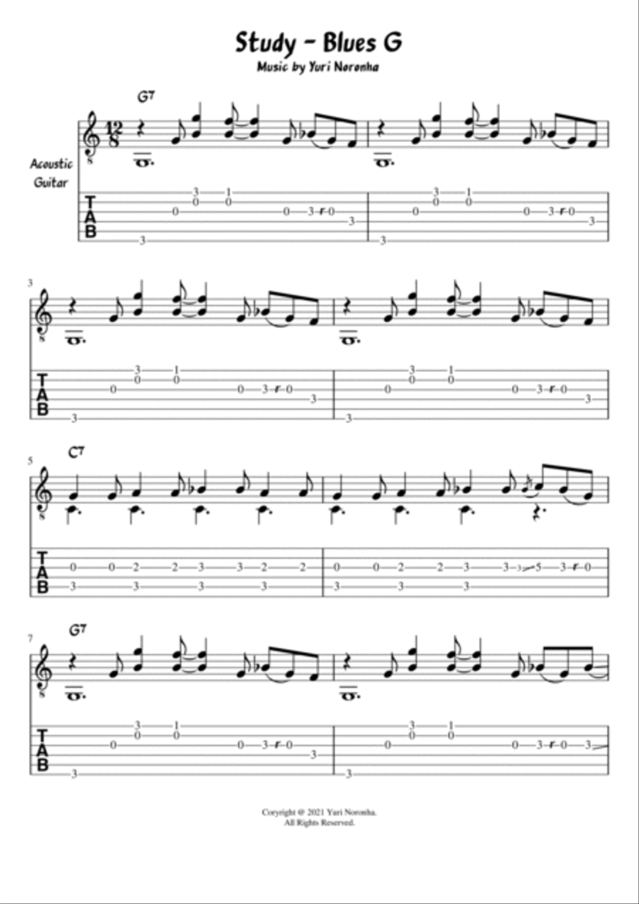 Blues G - (Fingerstyle) Study for Acoustic Guitar Acoustic Guitar scores gallery preview page 2