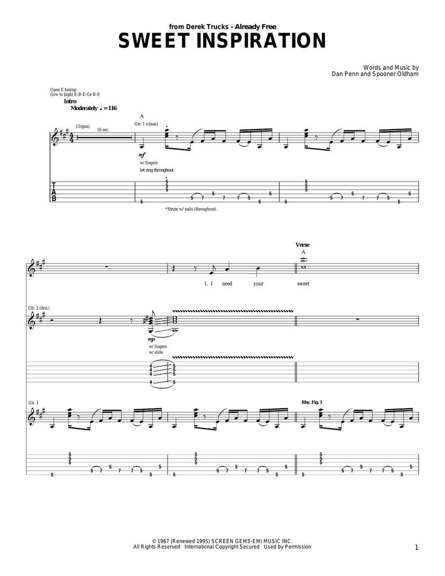 Sweet Inspiration Acoustic Guitar scores gallery preview page 1