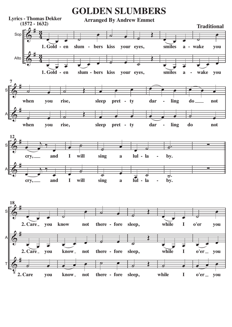 Golden Slumbers A Cappella SATB 4-Part scores gallery preview page 1