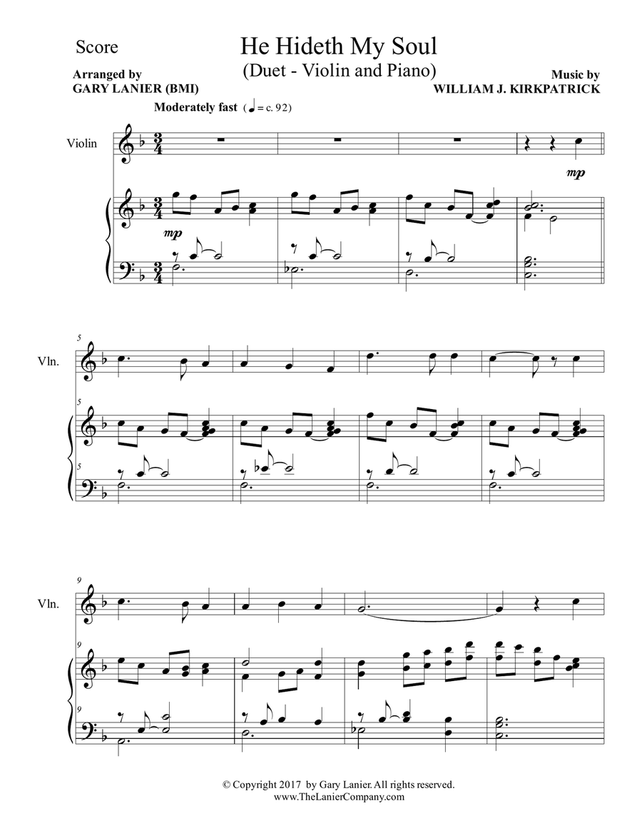 HE HIDETH MY SOUL (Duet - Violin & Piano with Score/Part) Violin Solo scores gallery preview page 2