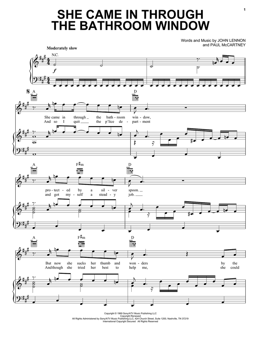 She Came In Through The Bathroom Window Piano, Vocal, Guitar scores gallery preview page 1